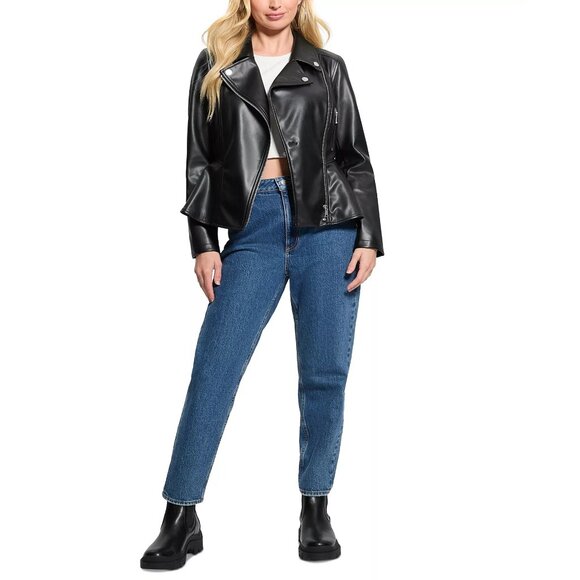 GUESS Womens Lvy Peplum Long Sleeves Casual Moto Jacket Black Size S NWT - Picture 4 of 7